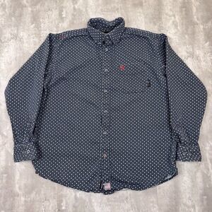 Ariat FR Work Shirt Mens L Blue Geometric Flame Resistant CAT 2 2112 Button Down